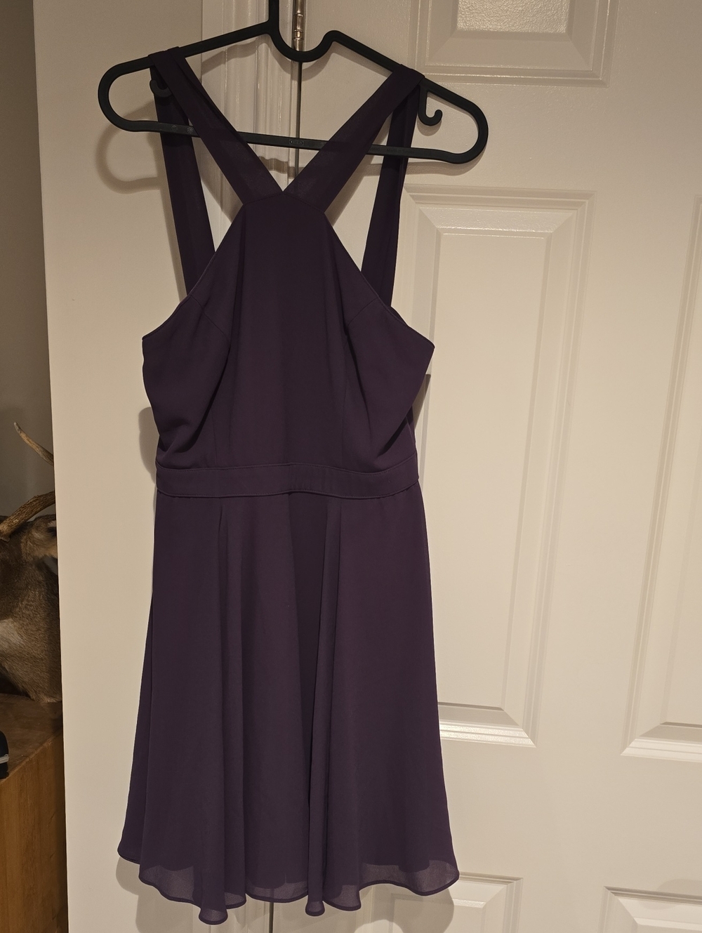Sleeveless Cross-Back Chiffon Skater Dress in Deep Purple